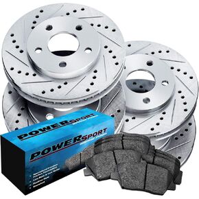 PowerSport Front Rear Brakes and Rotors Kit |Front Rear Brake Pads| Brake Rotors and Pads| Semi Metallic Brake Pads and Rotors |fits 1991-1999 BMW 318i, 318is, 323i, 323is, 325i, 325is, 328i, 328is