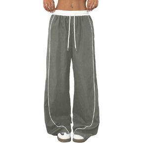 ZAFUL Womens Parachute Pants Y2K Wide Leg Cargo Sweatpants Drawstring Waist Jogger Pants with Pockets
