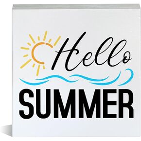 Farmhouse Sweet Summer Time Wooden Box Sign Summer Lemon Theme Wood Block Tabletop Sign Decorative Desk Sign Home Office Shelf Decor 5 X 5 Inches