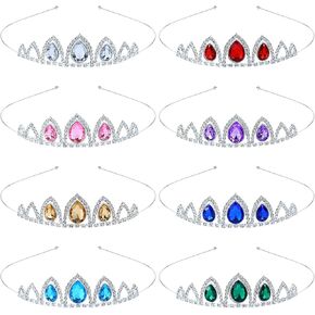 inSowni 8 Pieces Silver Metal Sparkly Waterdrop Rhinestone Princess Crown Headbands Tiaras Wedding Birthday Party Prom Headpieces for Women Brides Bridesmaids
