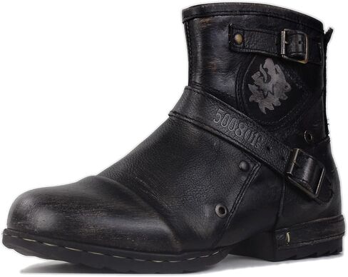 OSSTONE Moto Boots for Men Fashion Zipper-up Leather Chukka Boots Casual Shoes OS-5008-1-BP-US-R Vintage Brown in Saudi Arabia