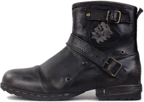 OSSTONE Moto Boots for Men Fashion Zipper-up Leather Chukka Boots Casual Shoes OS-5008-1-BP-US-R Vintage Brown in Saudi Arabia