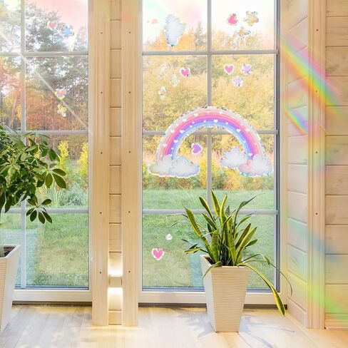 Rainbow Cloud Window Stickers, 6PCS Non-Adhesive Suncatchers Stickers Prism Vinyl Decals Anti Collision Window Clings for Birds for Home Decor Window Film Glass Panels in Saudi Arabia