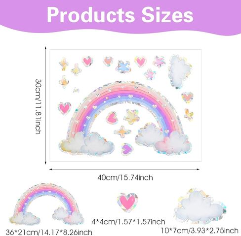 Rainbow Cloud Window Stickers, 6PCS Non-Adhesive Suncatchers Stickers Prism Vinyl Decals Anti Collision Window Clings for Birds for Home Decor Window Film Glass Panels in Saudi Arabia