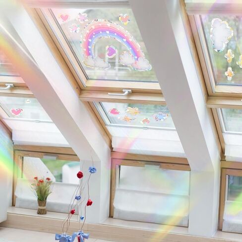 Rainbow Cloud Window Stickers, 6PCS Non-Adhesive Suncatchers Stickers Prism Vinyl Decals Anti Collision Window Clings for Birds for Home Decor Window Film Glass Panels in Saudi Arabia