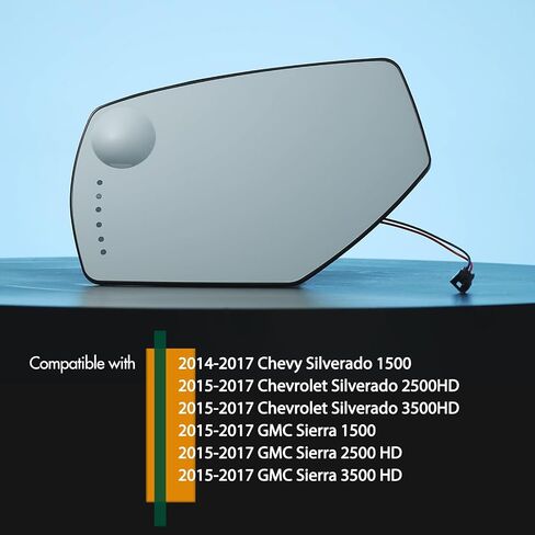 Driver Side Mirror Replacement for 2014-2017 Chevy Silverado 1500 2500HD 3500HD, 2015 2016 2017 GMC Sierra 1500 2500 HD 3500 HD - Mirror Glass with Turn Signal and Spotter Glass, GM1324146 in Saudi Arabia