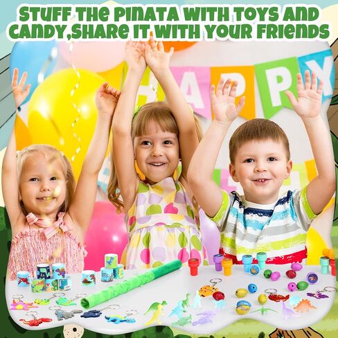 Pasimy 107 قطعة ديناصور حفلة عيد ميلاد Piñata مجموعة 16.5 × 11.8 × 3.1 بوصة ديناصور Piñata Dino Piñata مع عصا معصوب العينين ديناصور هدايا حفلة عيد ميلاد هدية ديكور الديناصور (وردي، لطيف) in Saudi Arabia