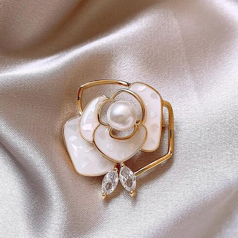 Rhinestone Flower Brooch 18K Gold Plated Flower Floral Brooch Elegant Pearl Lapel Pin Costume Jewelry Thanksgiving Day Birthday Wedding Gifts for Mom Wife in Kuwait