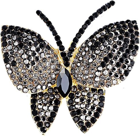 أسود الفراشة الفراشة راين بروش دبوس للنساء فتاة الرجال مبالغ فيها AB Crystal Cluster Fashion Cartoon Animal طية دبابيس إكسسوارات اللباس للجنسين in Kuwait