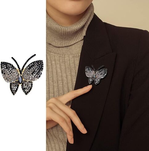 أسود الفراشة الفراشة راين بروش دبوس للنساء فتاة الرجال مبالغ فيها AB Crystal Cluster Fashion Cartoon Animal طية دبابيس إكسسوارات اللباس للجنسين in Kuwait