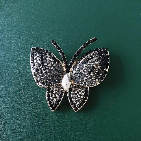 أسود الفراشة الفراشة راين بروش دبوس للنساء فتاة الرجال مبالغ فيها AB Crystal Cluster Fashion Cartoon Animal طية دبابيس إكسسوارات اللباس للجنسين in Kuwait