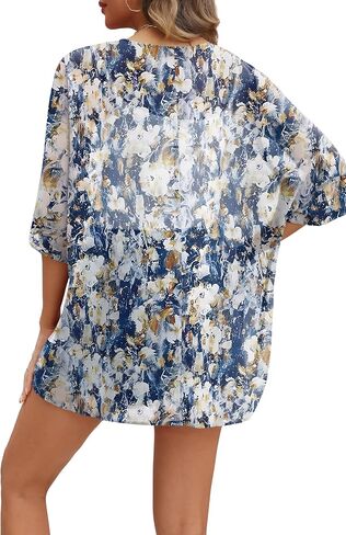 OFEEFAN Beach Cover Ups for Women 3/4 Length Sleeve Womens Tops Summer Cardigan Casual Blouses Loose Fit in Kuwait