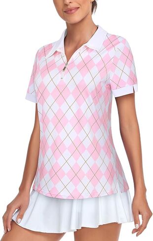 Womens Golf Shirts 1/4 Zip Up Short Sleeve Polo Workout Shirts UPF 50+ Quick Dry Tennis Athletic Pullover Tops in Saudi Arabia