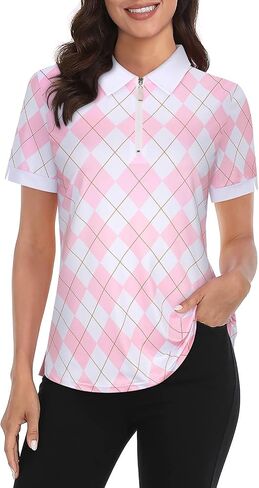 Womens Golf Shirts 1/4 Zip Up Short Sleeve Polo Workout Shirts UPF 50+ Quick Dry Tennis Athletic Pullover Tops in Saudi Arabia