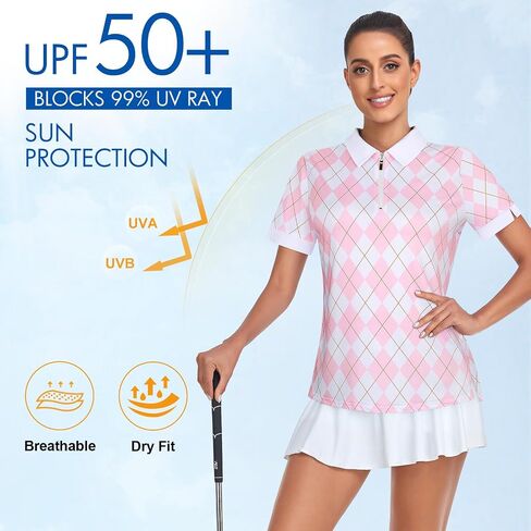 Womens Golf Shirts 1/4 Zip Up Short Sleeve Polo Workout Shirts UPF 50+ Quick Dry Tennis Athletic Pullover Tops in Saudi Arabia