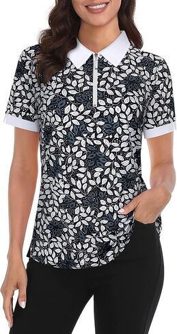 Womens Golf Shirts 1/4 Zip Up Short Sleeve Polo Workout Shirts UPF 50+ Quick Dry Tennis Athletic Pullover Tops in Saudi Arabia
