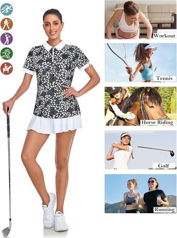 Womens Golf Shirts 1/4 Zip Up Short Sleeve Polo Workout Shirts UPF 50+ Quick Dry Tennis Athletic Pullover Tops in Saudi Arabia