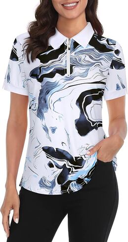 قمصان غولف المرأة 1/4 Zip Up قصيرة الأكمام القمصان التمرين UPF 50+ Quick Dry Tennis Athletic Pullover Tops in Kuwait