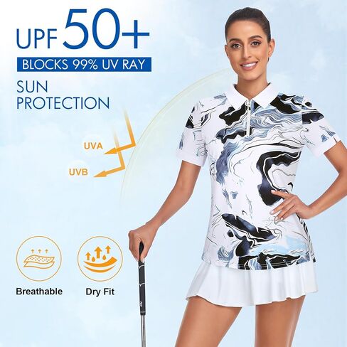 قمصان غولف المرأة 1/4 Zip Up قصيرة الأكمام القمصان التمرين UPF 50+ Quick Dry Tennis Athletic Pullover Tops in Kuwait