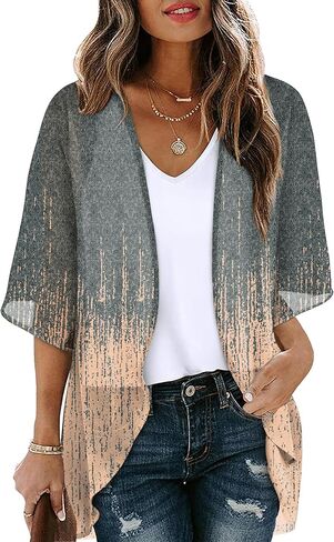 OFEEFAN Beach Cover Ups for Women 3/4 Length Sleeve Womens Tops Summer Cardigan Casual Blouses Loose Fit in Saudi Arabia