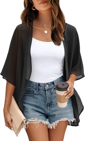OFEEFAN Beach Cover Ups for Women 3/4 Length Sleeve Womens Tops Summer Cardigan Casual Blouses Loose Fit in Kuwait