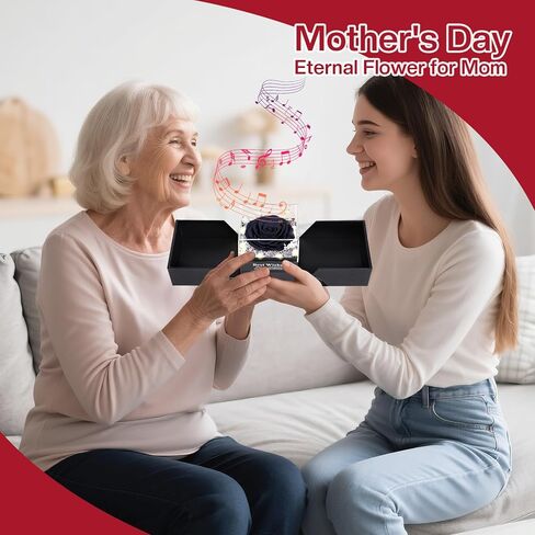 Preserved Real Rose Gift Box with Necklace, Eternal Flowers Rose Birthday Gifts Music Box for Her Mom Wife Grandma Girlfriend on Valentines Mothers Day Christmas Anniversary (Red) in Kuwait