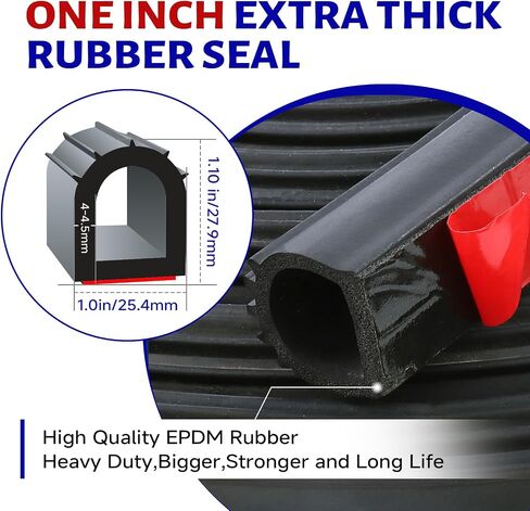 D Shape Door Rubber Seal Strip,1" RV Slide Out Seal Self-Adhesive EPDM Rubber,Heavy Duty Automotive Weather Stripping for Fill Gaps,Apply to Car,Truck,RV,Boat and Home Application (6ft) in Saudi Arabia