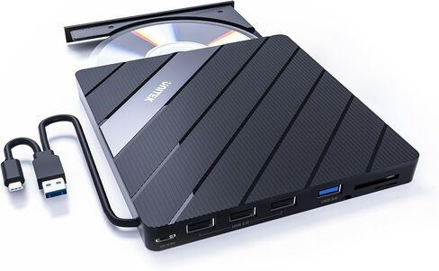 Unitek External DVD Driver USB C Portable CD/DVD +/-RW Drive/DVD Player with SD Card Reader USB 3.0 Hub USB C Power Port CD ROM Burner Compatible with Laptop Desktop PC Windows Linux OS Apple Mac in Saudi Arabia