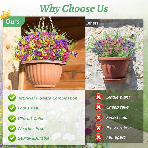 BLEUM CADE Artificial Flowers for Outdoors, 14 Bundles Faux Plants Outdoor Artificial Flowers for Decoration, UV Resistant Fake Flowers Artificial Plants & Flowers for Outdoors Garden Decor in Kuwait