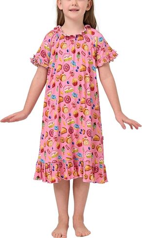 Bamboo Viscose Girls' Sleepwear Short Sleeve Ruffle Hem Kids Nightgown in Saudi Arabia