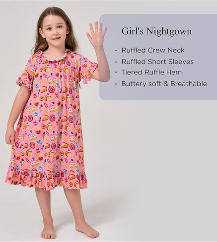 Bamboo Viscose Girls' Sleepwear Short Sleeve Ruffle Hem Kids Nightgown in Saudi Arabia