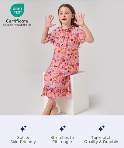 Bamboo Viscose Girls' Sleepwear Short Sleeve Ruffle Hem Kids Nightgown in Saudi Arabia