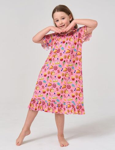 Bamboo Viscose Girls' Sleepwear Short Sleeve Ruffle Hem Kids Nightgown in Saudi Arabia