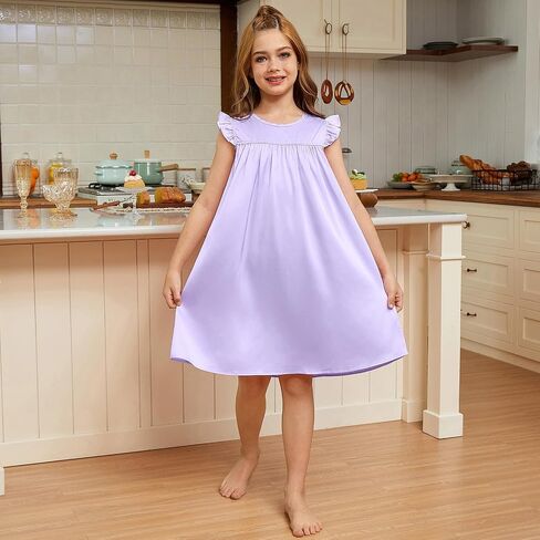 Jxstar Girls Nightgowns Toddler Pajamas Silk Satin Flutter Sleeve Princess Dress Nightie Sleepwear for Little Girls in Saudi Arabia