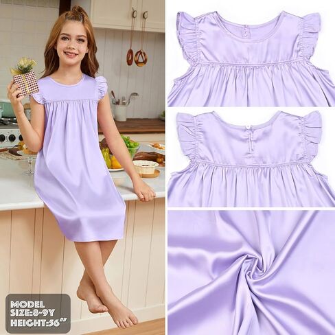 Jxstar Girls Nightgowns Toddler Pajamas Silk Satin Flutter Sleeve Princess Dress Nightie Sleepwear for Little Girls in Saudi Arabia