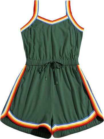 Milumia Women Casual Rainbow Stripe Print Cami Romper Knot High Waist Sport Jumpsuit in Saudi Arabia