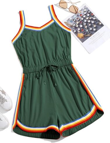 Milumia Women Casual Rainbow Stripe Print Cami Romper Knot High Waist Sport Jumpsuit in Saudi Arabia