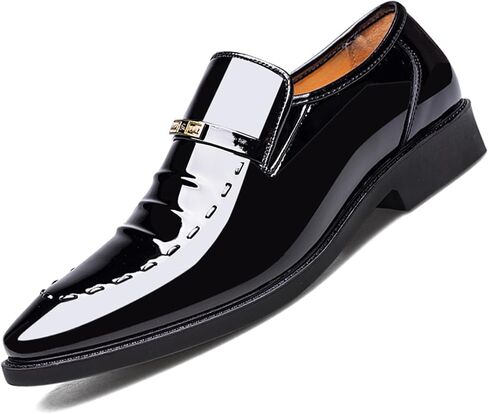Men's Vintage High Gloss Slip On Dress Loafer Shoes Formal Business Pointed Toe Patent Leather Loafers in Saudi Arabia