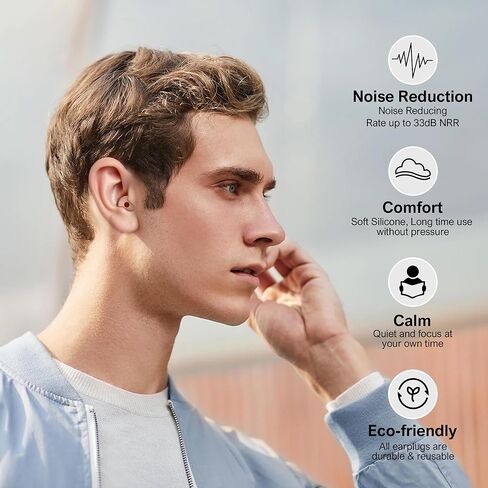 Ear Plugs for Sleeping, Reusable Silicone Ear Plugs for Sleeping Noise Cancelling, 30-35dB Noise Reduction Earplugs for Noise Sensitivity, Sleep, Snore, Travel, Focus in Kuwait