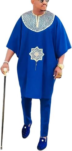 HD African Embroidery Baggy Tubu Shirt and Pants 2 Pieces Outfit Nigerian Mens Clothes Set in Saudi Arabia