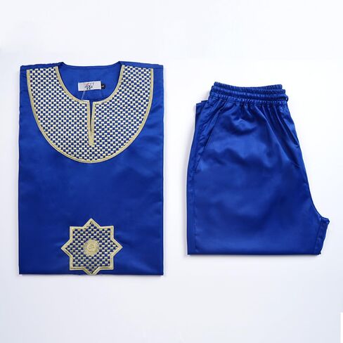 HD African Embroidery Baggy Tubu Shirt and Pants 2 Pieces Outfit Nigerian Mens Clothes Set in Saudi Arabia