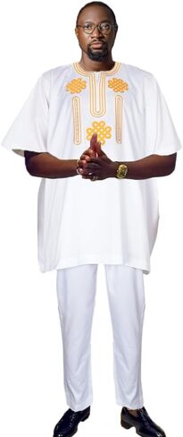 HD African Embroidery Baggy Tubu Shirt and Pants 2 Pieces Outfit Nigerian Mens Clothes Set in Saudi Arabia