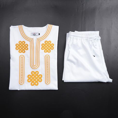 HD African Embroidery Baggy Tubu Shirt and Pants 2 Pieces Outfit Nigerian Mens Clothes Set in Saudi Arabia