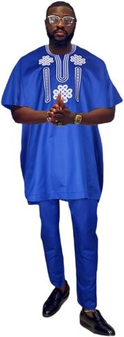 HD African Embroidery Baggy Tubu Shirt and Pants 2 قطعة ملابس ملابس رجال نيجيرية in Saudi Arabia