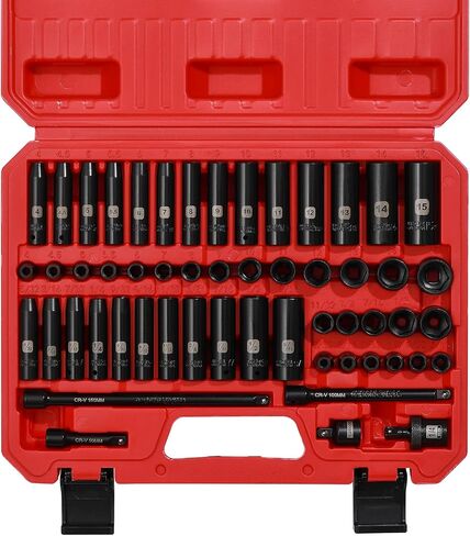 Mayouko 56PCS 1/4 Inch Drive Impact Socket Wrench Set, SAE/Metric, Deep/Shallow, 6 Point, CR-V, 5/32 Inch - 9/16 Inch, 4mm - 15mm, 72 Teeth Ratchet Handle, With Extensions, Adapters, Universal Joint in Saudi Arabia