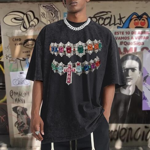 Tshirts كبيرة الحجم للرجال الرسومات Tees Y2K حمض الغسيل القمصان الشارع الهيب هوب الجرونج قميص هاراجوكو قمم in Kuwait