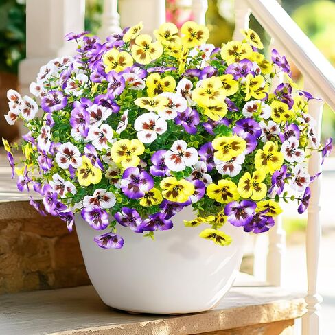 MARTINE MALL 8 Bundles Look Real Artificial Flowers for Outdoors, Realistic Fake Outdoor Flowers, UV Resistant Silk Pansy Flowers for Outside Faux Flower Plants for Outdoor Porch Garden, Mixed Colors in Saudi Arabia
