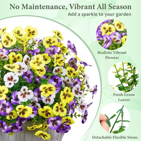 MARTINE MALL 8 Bundles Look Real Artificial Flowers for Outdoors, Realistic Fake Outdoor Flowers, UV Resistant Silk Pansy Flowers for Outside Faux Flower Plants for Outdoor Porch Garden, Mixed Colors in Saudi Arabia