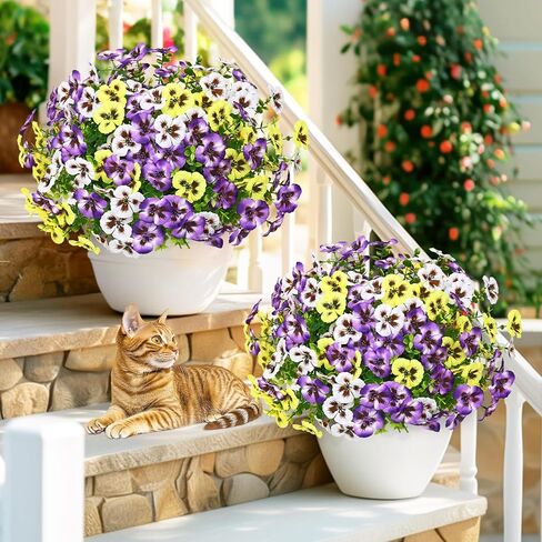 MARTINE MALL 8 Bundles Look Real Artificial Flowers for Outdoors, Realistic Fake Outdoor Flowers, UV Resistant Silk Pansy Flowers for Outside Faux Flower Plants for Outdoor Porch Garden, Mixed Colors in Saudi Arabia