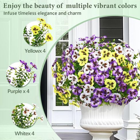 MARTINE MALL 8 Bundles Look Real Artificial Flowers for Outdoors, Realistic Fake Outdoor Flowers, UV Resistant Silk Pansy Flowers for Outside Faux Flower Plants for Outdoor Porch Garden, Mixed Colors in Saudi Arabia